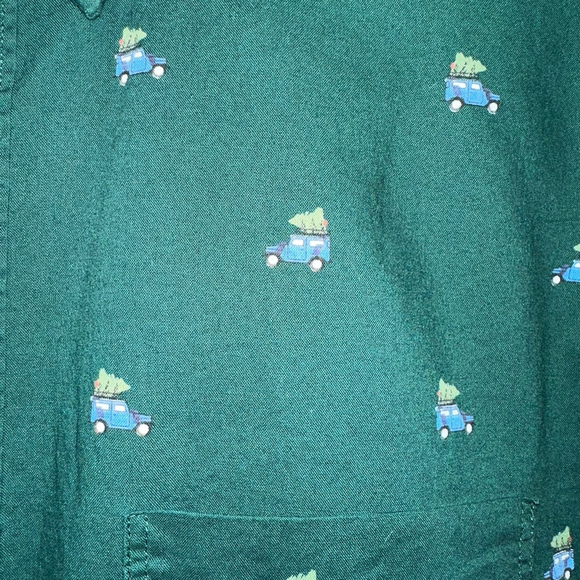American Eagle Men’s Top Button Down Large Tall Green Car Christmas Long Sleeve - Picture 10 of 14